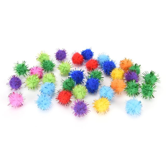100pcs/lot Colorful 15mm Cat toy balls Sparkly Glitter Tinsel